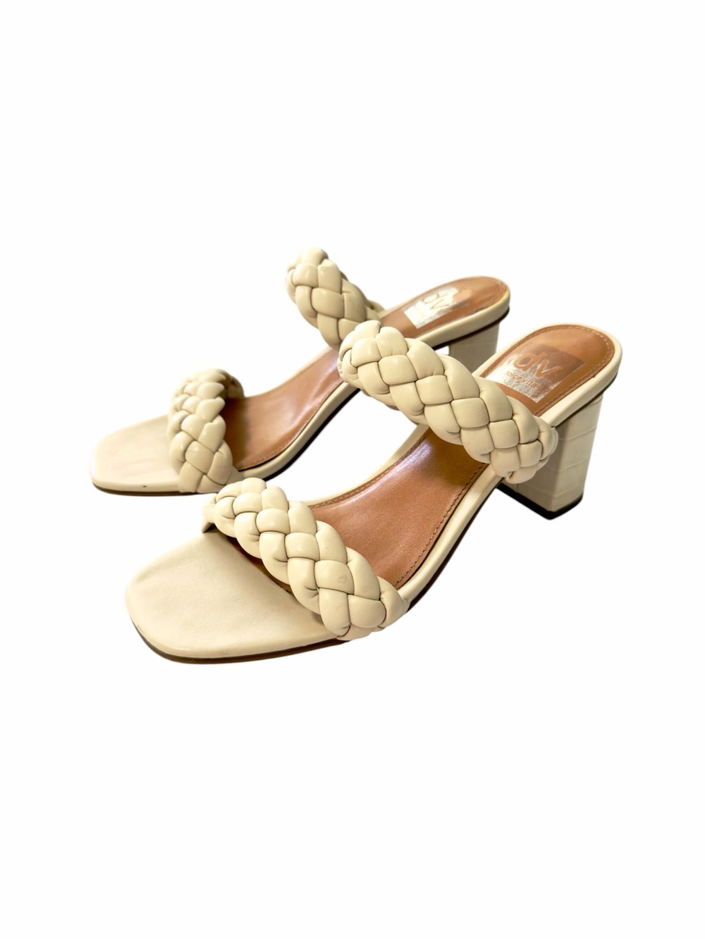 DV Dolce Vita Hardey Ivory Braided Double-Strap Slide Sandals Size 9 Block Heels